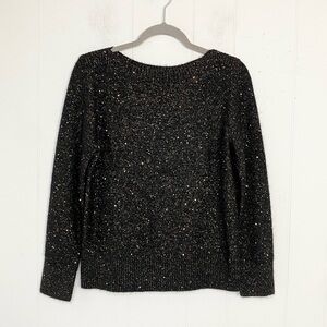 Loft Black Gold Sequin Crewneck Sweater Shirt Top size Small